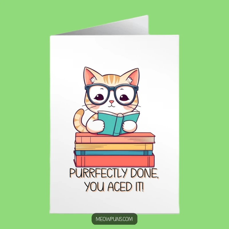 Free Printable Congrats Card: Smart Cat on Books, Hilarious DIY Downloadable Gift for Any Occasion