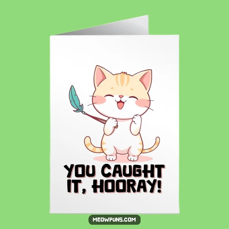 Free Printable Congrats Card: Playful Cat Character Funny Downloadable Gift