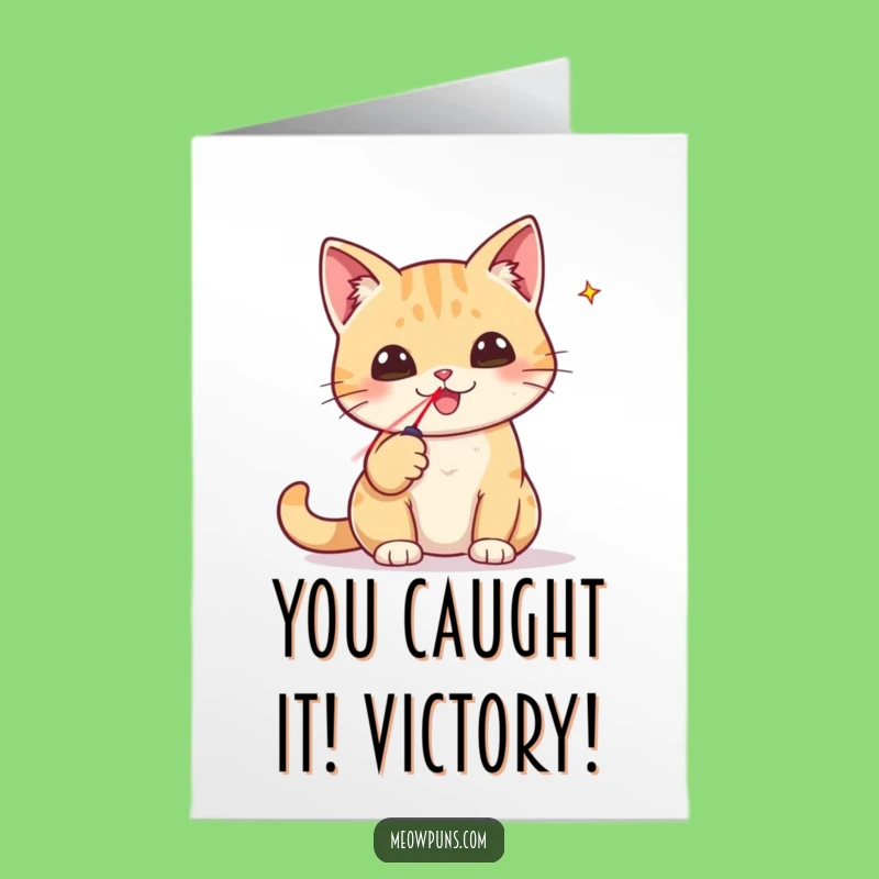 Free Printable Congrats Card: Cat's Laser Victory, Humorous Downloadable Gift for Achievers