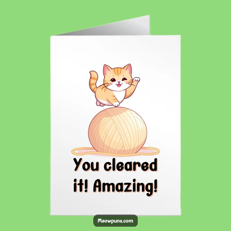 Free Printable Congrats Card: Cat's Yarn Leap, Humorous Downloadable Gift for Big Wins