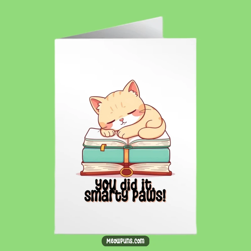 Free Printable Congrats Card: Napping Cat Bookworm Humor, DIY Downloadable Gift