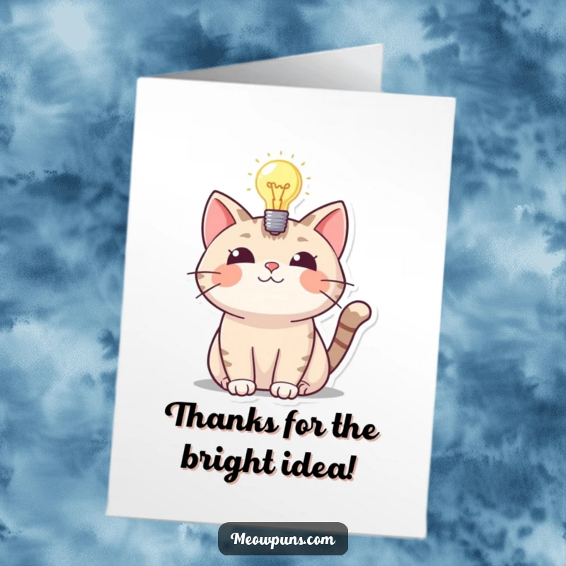 Funny Free Printable Thank You Card: Cat with a lightbulb, illustrating a clever thank you idea, a downloadable gift.
