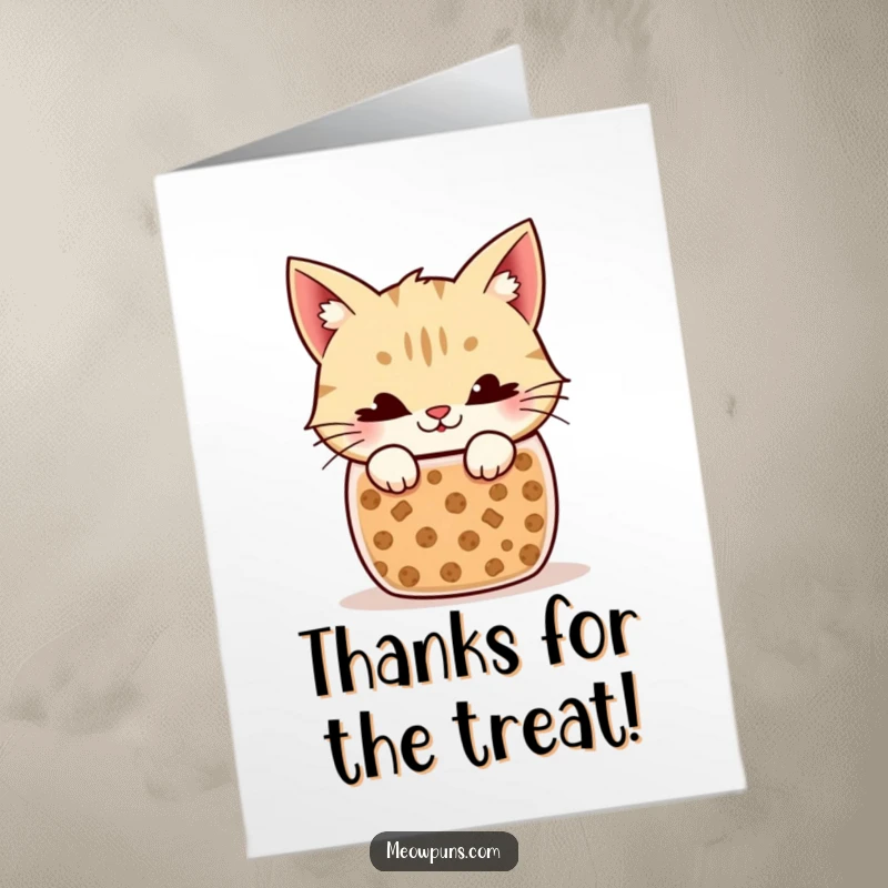 Funny Free Printable Thank You Card: A cat with a mischievous grin peeks from a cookie jar, offering a humorous thank you, DIY.