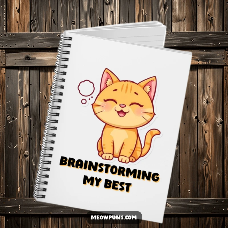Funny Ginger Cat Notebook, a happy ginger cat has a small thought bubble, for jotting happy ideas.
