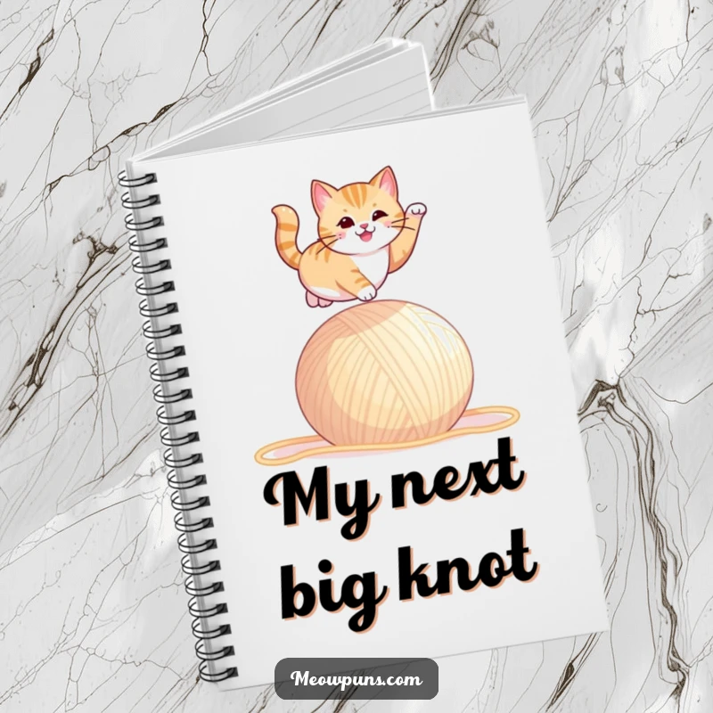 Funny notebook with a cat leaping over yarn, perfect for jotting down funny ideas and playful notes.