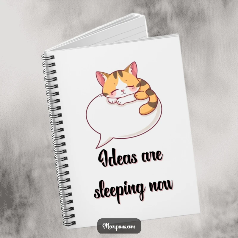 Funny Calico Cat Notebook, a content cat rests on a speech bubble, ideal for humorous note-taking.