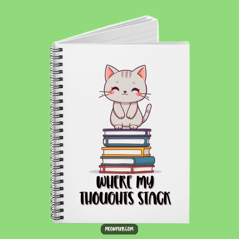 Funny Cat Journal: Grey Cat Balancing on Books, Lined Notebook Gift
