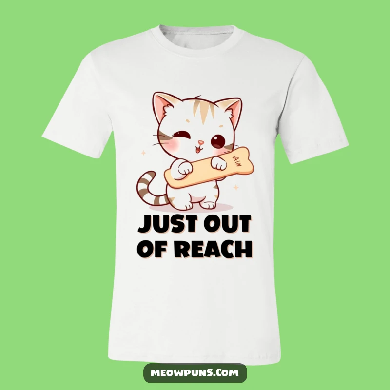 Funny Cat Fishbone Tee - Adorable Cartoon Cat Trying to Catch a Treat