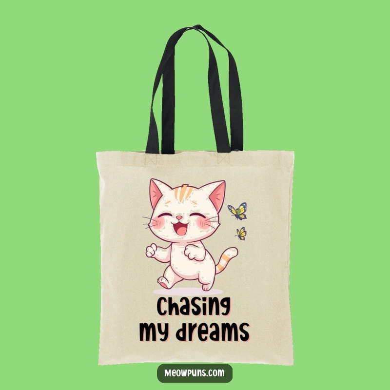 Funny Cat Butterfly Chase Tote Bag - Carry Happy Vibes!