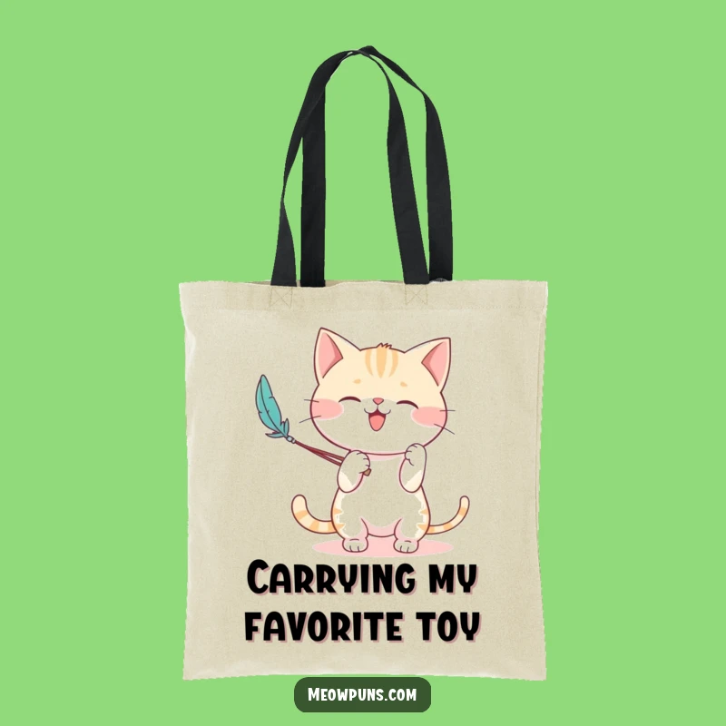 Funny Cat Feather Wand Tote Bag: Carry Your Playful Spirit Everywhere