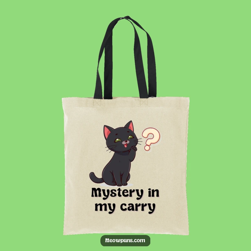 Funny Cat Mystery Tote Bag: Black Cat Question Mark, Humorous Accessory Gift