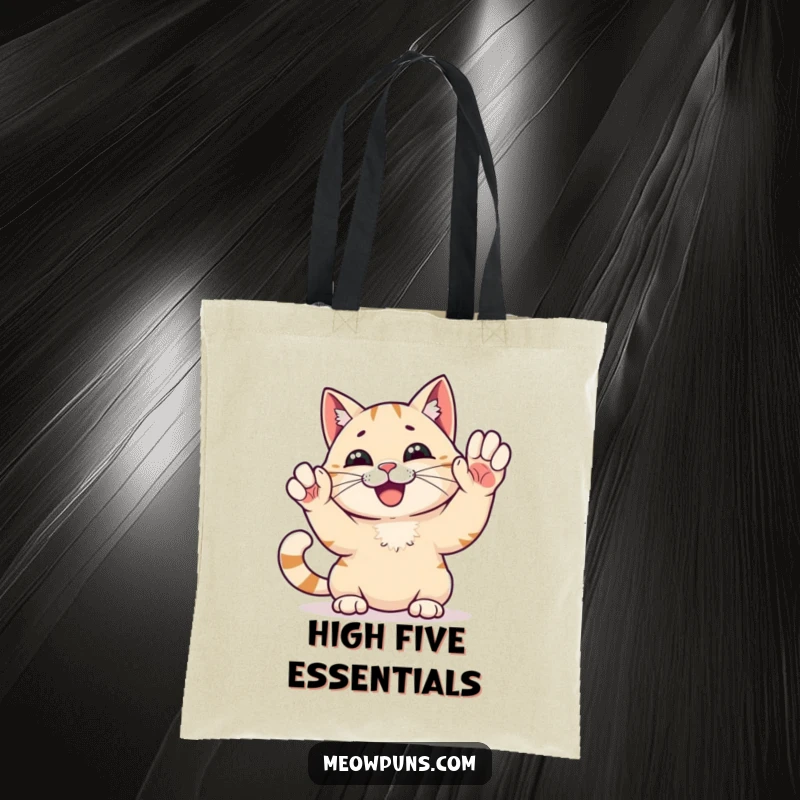 Funny High Five Cat Tote Bag: A cat gives a high five, a funny and portable accessory for celebrating.